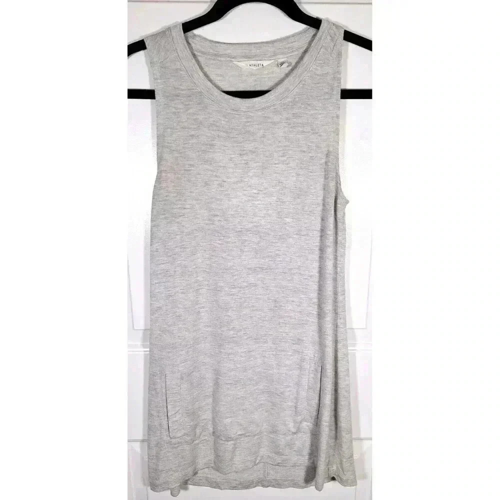 Athleta Womens‎ Gray Sleeveless Back Cutout Tunic Top Pockets XS Heathered Modal